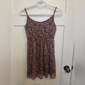 Garage Floral Spaghetti-Strap Mini Dress - Black with Pink & Purple